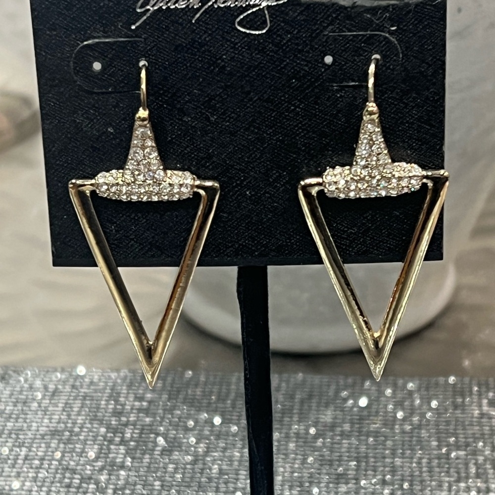Elegant Gold and Silver Triangle Dangle ABS Allen Schwartz Earrings.